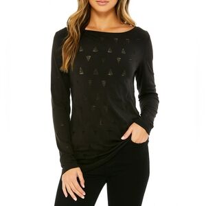 Rachel Rachel Roy Shirt Black Long Sleeve Triangle Sheer Cutouts Rouched…